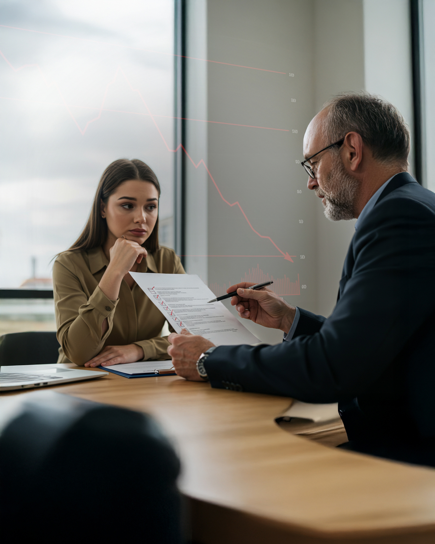 Clock on a wall with windows in the background over looking a city landscape, Worrells.