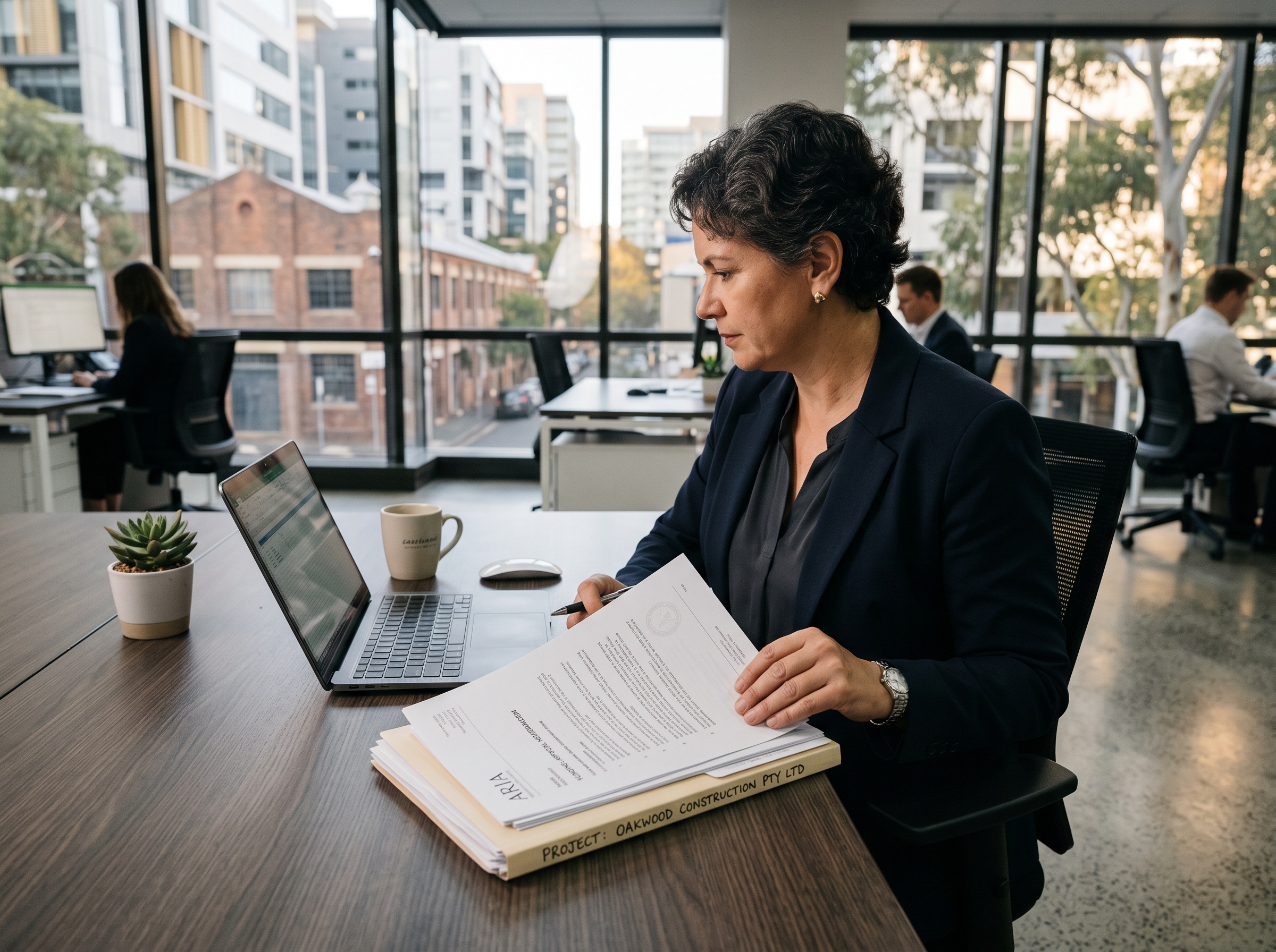 Person reviewing paperwork at a table surrounded by moving boxes in a residential setting.